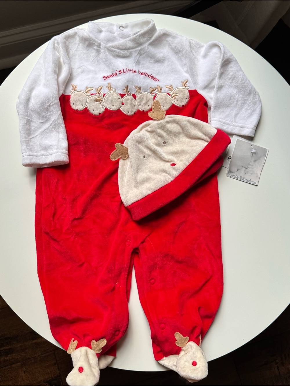 Vintage Red & White Reindeer Infant One-Piece with Hat - Little Wonders